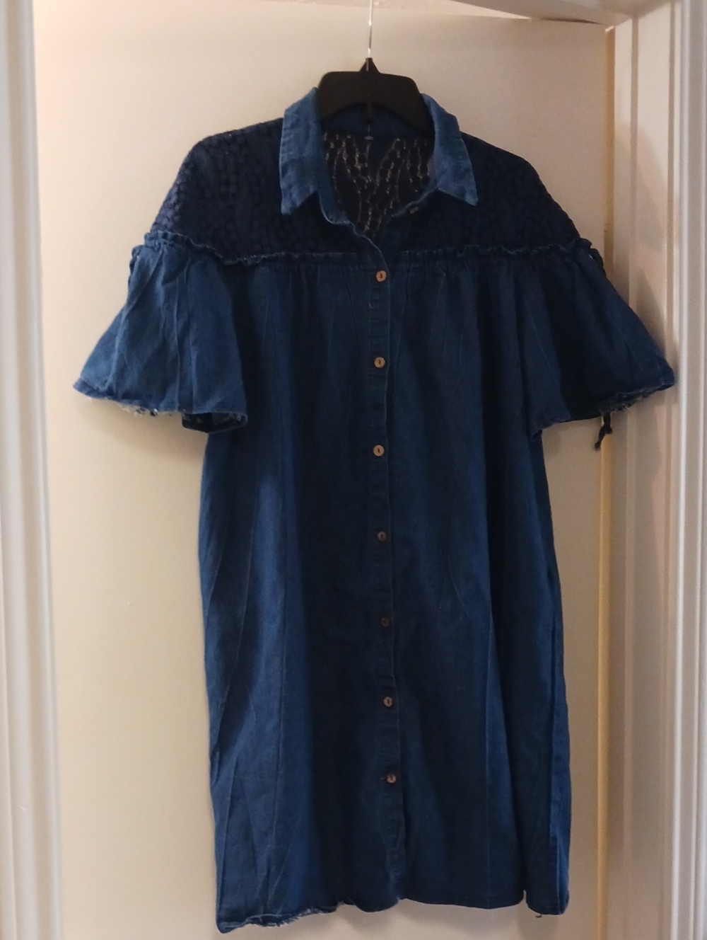 Source Unknown Dark Blue Denim Button-Front Midi Dress